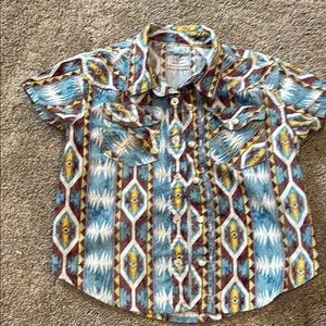 Wrangler Blue and Brown Button Down Shirt with Southwestern Pattern 4T